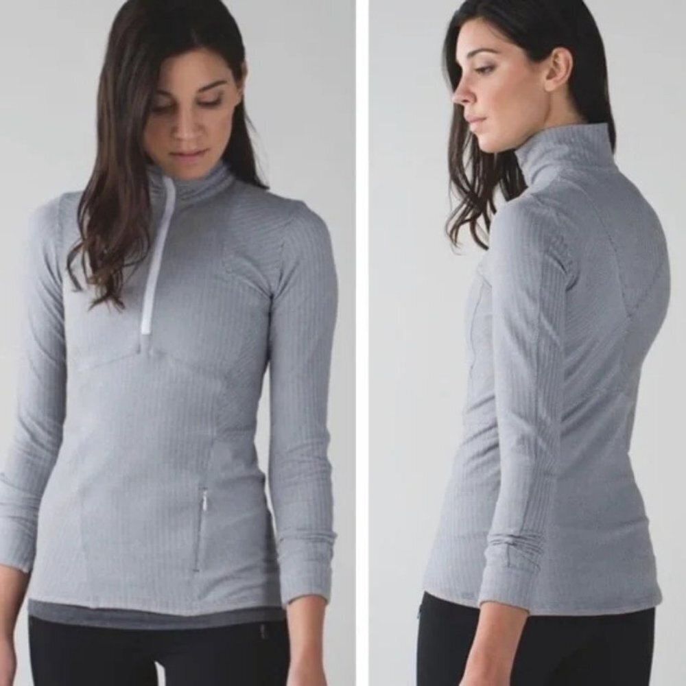 Lululemon Kanto Catch Me 1/2 Zip Jacket Heathered Herringbone Gray White  4